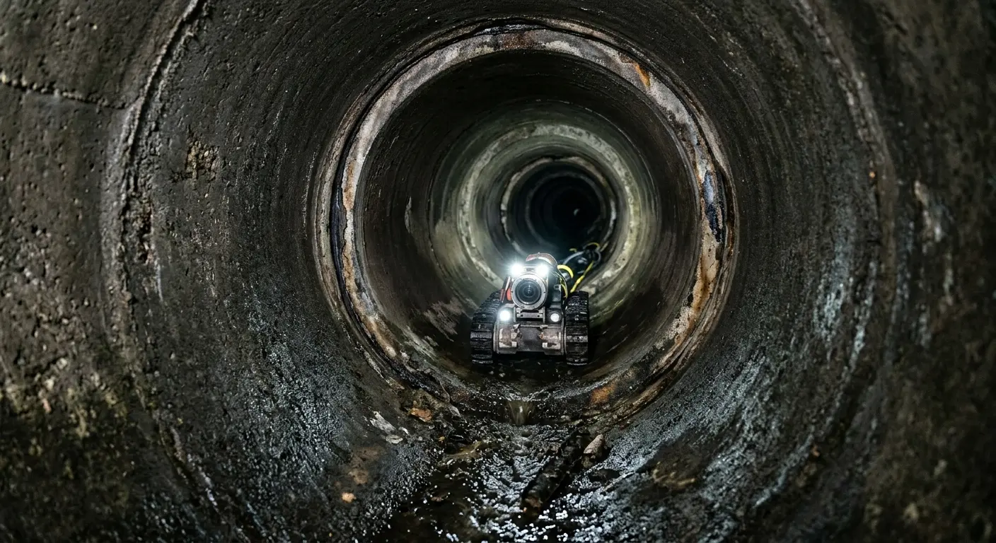 Robotic sewer camera inspecting pipe interior for Drain Snake Service in Lakewood